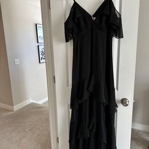 Size 12 Erin Fetherston Dress, long, layered, black, cold shoulder sleeve.